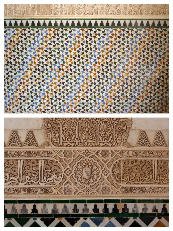 Alhambra floor tile inspiration. (Images from Wikimedia Commons. Digging up the Alhambra photos I took while I was in Granada would take at least thirty minutes of digging through old flash drives and I was busy painting a floor...ain't nobody got time for that!)