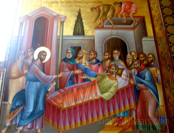 Don't you love this icon of the paralytic man being lowered into the house where Jesus will heal him? I do.