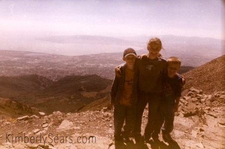 Logan (age eight), Evan (age six), and me (age ten) on top of Mt. Timpanogos
